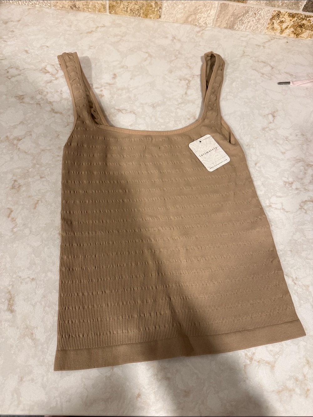 Free People Ribbed Square-Neck Tank in Camel
